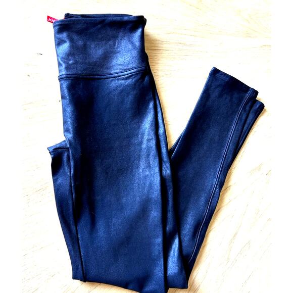 SPANX Leggings Moto Faux Leather Biker High Waisted GYM Ankle Stretch Sexy S - Picture 2 of 9